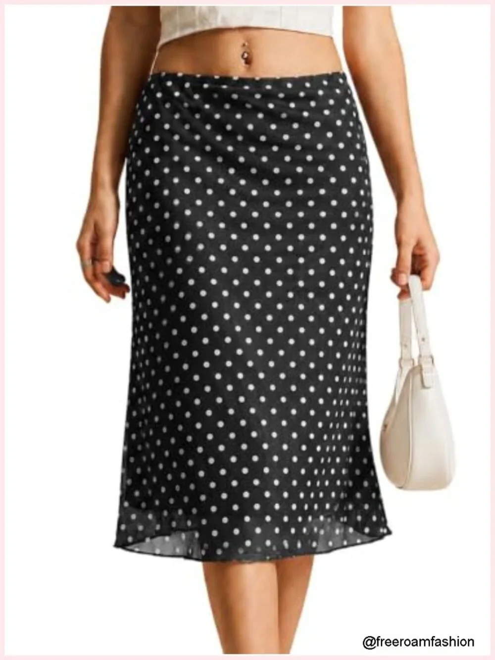Low Rise Midi Skirt Polka Dot Mesh A-Line Flowy Lightweight Lined Summer